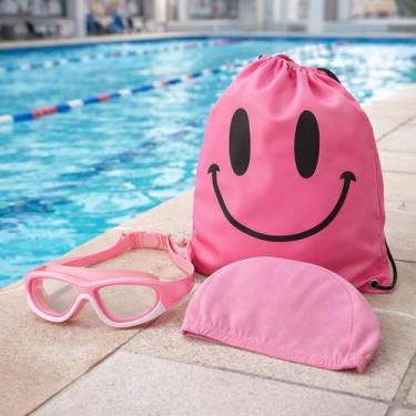 Imagem de Kit óculos de natação infantil paidi+ touca tecido + mochila cor:rosa,
