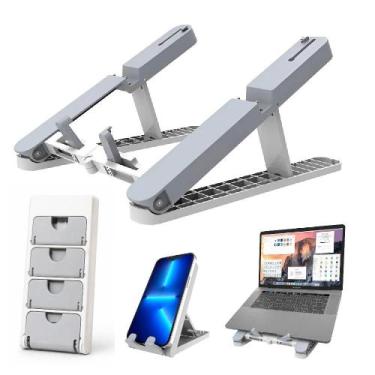 Imagem de Suporte notebook articulado duplo kit 2 em 1 mesa ajustavel ergonomico