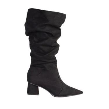 Imagem de Bota Cano Longo Bebecê 3842045 Preta Camurça Salto Grosso - Preto 40-Feminino