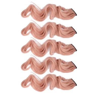 Imagem de Peruca encaracolada 5 peças de extensão de cabelo perucas longas para festa de formatura prendedor de cabelo colorido Toranja em pó