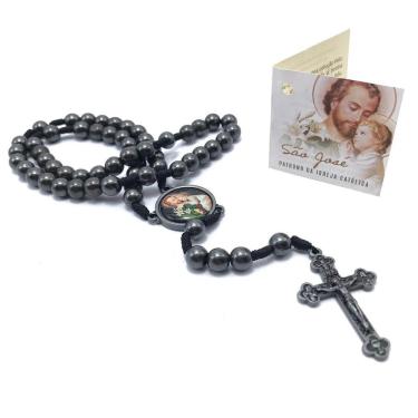 Imagem de Terço Hematita São José Com Folheto