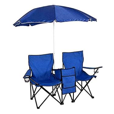 Imagem de Piquenique praia acampamento cadeira dupla + guarda-chuva mesa cooler pesca móveis cadeira acampamento portátil ultraleve 0630