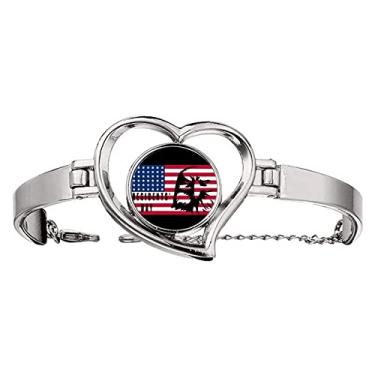 Imagem de N/A N/A Bracelete com bandeira americana Dia do Presidente Brid coração joia pulseira de arame, medium, metal