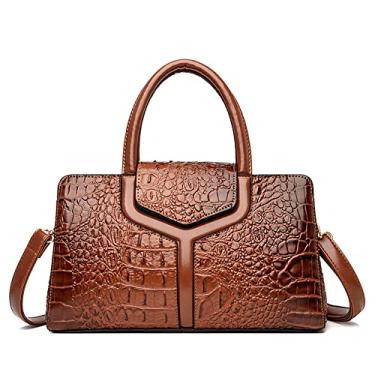 Imagem de Bolsa tiracolo de couro padrão de crocodilo para mulheres moda retrô grande bolsa transversal alça superior bolsa de ombro, Amarelo, Large