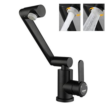 Imagem de Torneira de lavatório dobrável em aço inoxidável 304 Torneiras de banheiro Lavatórios de pia de cozinha Preto Água quente fria Giro de 360 graus, D