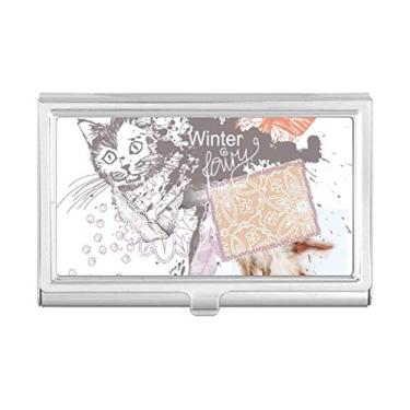Imagem de Porta-cartões de visita com pintura a tinta para gatos pequenos e borboletas