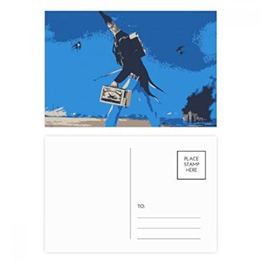 Imagem de Conjunto de cartão postal de ilustração grotesca com fundo azul de desenho animado cartão de felicitações