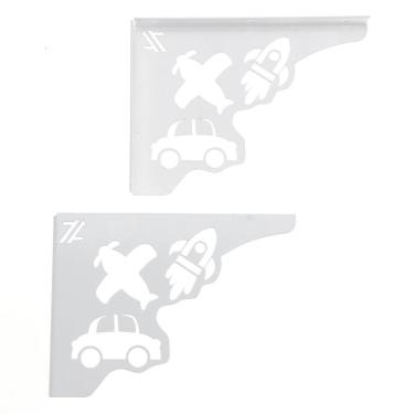 Imagem de Par Mãos Francesas Ornamentada Decorativa 20cm Menino Carro e Avião Branco Aço