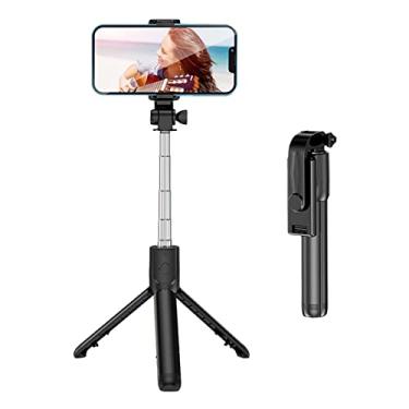 Imagem de Bastão de selfie portátil, tripé dobrável de armazenamento com controle remoto, bastão de selfie telescópico para vídeo ao vivo (preto)