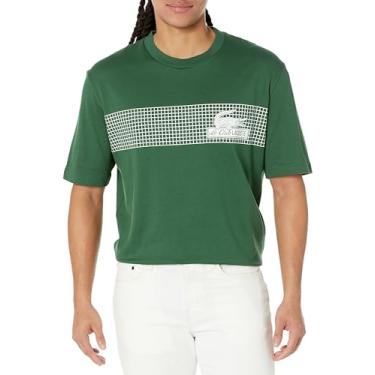 Imagem de Lacoste Camiseta masculina com estampa de rede de tênis de manga curta e ajuste solto da Contemporary Collection's, Verde, M