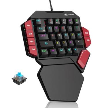 Imagem de MageGee Teclado profissional para jogos com uma mão, retroiluminado RGB de 35 teclas, mini teclado mecânico com interruptor azul para PC Gamer, suporta 6 teclas macro - preto/vermelho