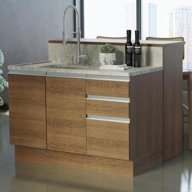 Imagem de Ilha de Cozinha com Bancada e Balcão 120 cm Rustic Glamy Madesa