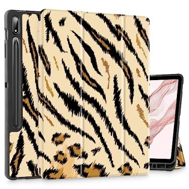 Imagem de May Chen Capa fina para Samsung Galaxy Tab S8 Plus 12,4 polegadas 2022 / S7 FE 2021 / S7 Plus 2020 12,4 polegadas com suporte de caneta S [SM-X800/X806/X808], capa traseira de TPU macio Suto Wake/Sleep, textura tigre leopardo