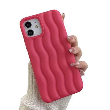 Imagem de LEMONCOVER Capa para iPhone fofa em forma de onda 3D com moldura encaracolada design de borda de silicone macio para mulheres e meninas à prova de choque (vermelho rosa, iPhone 14 Pro Max)