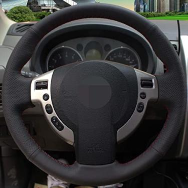 Imagem de ZKSHPS Capa de volante de carro couro preto, para Nissan Qashqai 2007-2015 Rogue X-Trail 2008-2013 NV200 2009-2016 Sentra 2007-2012