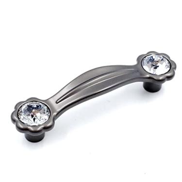 Imagem de JETLAND Puxadores de cristal para gaveta de armário, pacote com 4, cinza com vidro transparente, centros de orifício de 7,6 cm, margarida brilhante, alças de armário para móveis de mesa de cabeceira