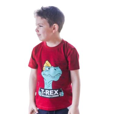 Imagem de Camiseta Infantil Cia da Malha Dino T-rex Cor:Bordô;Tamanho:3-Masculino
