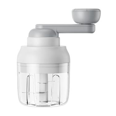 Imagem de Mini Picador de Alho Elétrico, Picador de Alimentos Manual Fácil Com Forte Potência de Mistura, Picador de Vegetais Portátil Branco 250ML Espremedor de Metal ABS para Ervas de