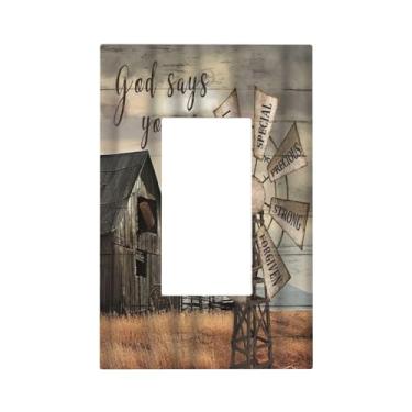 Imagem de Western Barn Windmill Cabine Rústica Inspiradora Citações 1 Gang Rocker Light Switch Covers Single Decora Outlet Placa de Parede Placa Decorativa Placa Frontal GFCI para Casa de Banho de Quinta