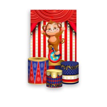 Imagem de Painel De Festa Vertical 1,50 x 2,20 + Trio De Capas Cilindro - Circo 