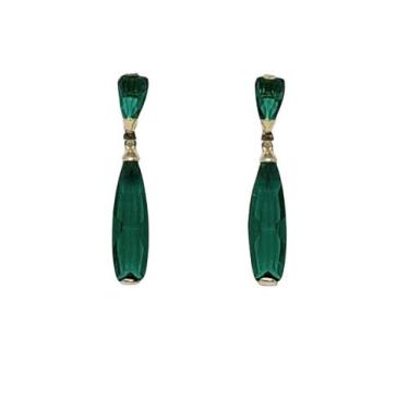 Imagem de Brinco Com Cristais Base E Gota Verdes Folheado A Ouro - Tânia Nippes