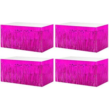 Imagem de Pacote com 4 saias de mesa com franja metálica de 73 x 272 cm para mesas retangulares cortinas de flâmula pano de fundo para Natal, aniversário, boias de desfile, suprimentos de festa do dia das