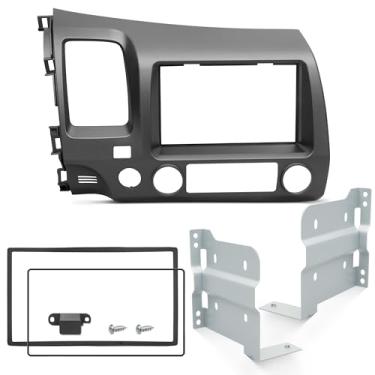 Imagem de NuIth Kits de painel de rádio duplo DIN para Honda Civic 2Din 2006-2011 suporte de caixa de montagem estéreo com botão de airbag de passageiro, kit de instalação de bisel de acabamento cívico estéreo