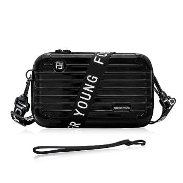 Imagem de WisePoint Mini mala transversal, mini bolsa de plástico para mala de viagem bolsa de viagem elegante bolsa cosmética com 2 alças, Preto