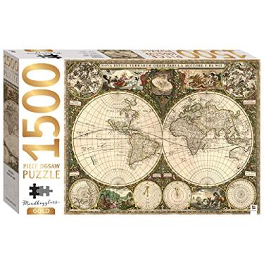 Imagem de (New May) Mindbogglers Gold Panoramic 1500 Piece Jigsaw: Vintage World Map (unit 3)