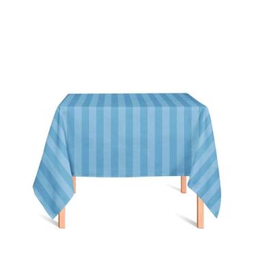 Imagem de Toalha de Mesa Quadrada em Tecido Jacquard Azul Piscina Listrado Tradi