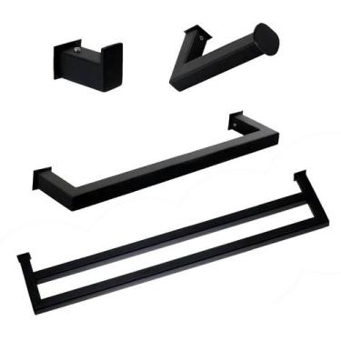 Imagem de Kit de Acessórios Para Banheiro com 4 Peças em Aço Inox Black Matte Pr
