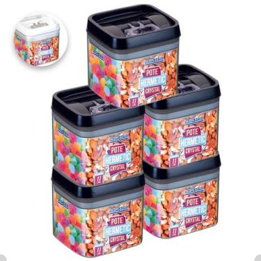 Imagem de 5 Potes Hermético Acrílico Quadrado Pequeno Com Trava 1100ml - Injepla