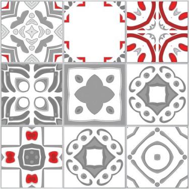 Imagem de Adesivo de Azulejo Vermelho Cinza Vigo 10x10 cm 100un - Quartinhos