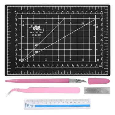 Imagem de Kit Mini Base de Corte A5 Estilete Pinça Régua Patchwork Scrapbook - L