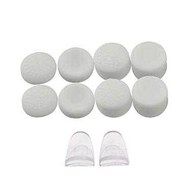 Imagem de Alargador de botões de substituição L2 R2 + cabo de silicone analógico para polegar da Sony PS4 PS4 Pro Slim Controller (branco)