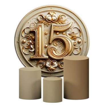 Imagem de Kit 4 Capas Decorativas Para Festa de 15 Anos Sublimado Várias Estampas - Tecido Premium - Para Festas, Eventos e Datas Comemorativas. (Dourado)
