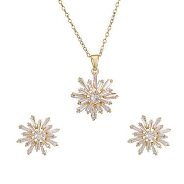 Imagem de Conjunto de joias de colar de flor de zircão delicado - corrente de lábio de aço inoxidável banhado a ouro 18K S925 brincos de prata para mulheres, acessórios de luxo presentes, embalado com caixa,