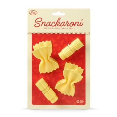 Imagem de Genuine Fred SNACKARONI Clipes de saco de macarrão, conjunto de 4, dois estilos Farfalle e Rigatoni, clipe de saco de pão de apertar e travar, clipes de mola, armazenamento de alimentos divertido e