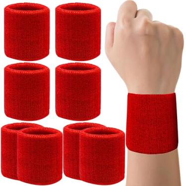 Imagem de Pacote com 8 faixas de pulso de tênis, faixas absorventes de suor para homens e mulheres, faixas de suor de algodão respirável para malhar, futebol, basquete, corrida, esportes atléticos - vermelho
