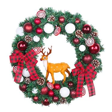 Imagem de Belas Guirlanda de Natal Clássica para Porta da Frente Folhas de Pinheiro de Outono Artificial Guirlanda redonda com bolas de Natal para decoração de casa diverso