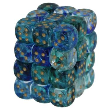 Imagem de Chessex Nebula 12 mm d6 Oceanic/Gold com bloco luminário de dados (36 dados)
