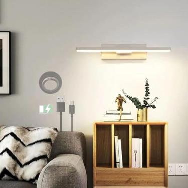 Imagem de Lâmpada de parede com interruptor tátil recarregável por USB giratório 330° LED luz de parede com brilho ajustável iluminação de parede de metal operada por bateria lâmpada de leitura minimalista