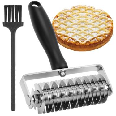 Imagem de Ecavria Cortador de rolo de treliça de pastelaria, cortador de massa de aço inoxidável premium, ferramenta profissional de corte de pastelaria para carne Wellington Pie Pão Cookie Pizza