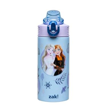 Imagem de Zak Designs Disney Frozen Sage Garrafa de água infantil para escola ou viagem, garrafa de água de aço inoxidável de 400 ml com canudo, alça e tampa de bico pop-up à prova de vazamento (Anna e Elsa)