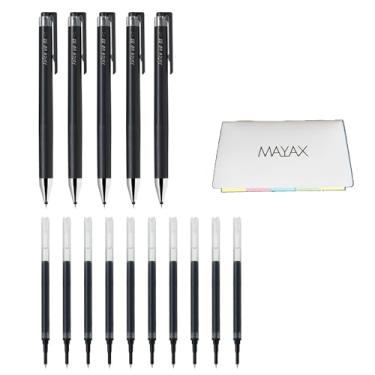 Imagem de MAYAX Pilot juice up 05 caneta retrátil de tinta gel, ponta ultrafina, tinta preta, 5 canetas e 10 recargas, notas adesivas originais (0,5 mm, milímetros)