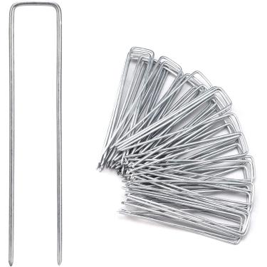 Imagem de Estacas de jardim de 15 cm, 60 peças de gramatura galvanizada, grampos de grama tipo U para grama artificial, estacas de gramado à prova de ferrugem para proteger cercas, barreira de ervas daninhas,
