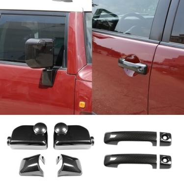 Imagem de Conjuntos de capa de espelho retrovisor de porta e tampa de maçaneta externa compatíveis com Toyot@ FJ Cruiser 2007-2021, acessórios de capa de moldura de acabamento protetor externo (kit de padrão de
