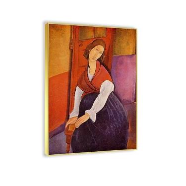 Imagem de JZSDGB Imagens para fotos impressões em tela pintura famosa - Jeanne Hebuterne em xaile vermelho por Amedeo Modigliani Reproduções de pôsteres impressão de arte em tela para decoração de parede de