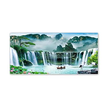 Imagem de Pintura em tela estilo chinês - arte de parede grande - impressões de pintura de paisagem em tela-cascata chinesa vela parede arte impressão pôster para sala de estar decoração de casa 80 x 160 cm (31
