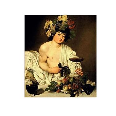 Imagem de JZSDGB Dionísio por Michelangelo Merisi da Caravaggio - Impressão em tela arte de parede famosa reprodução de pintura - imagens de retrato em tela para decoração de casa 30 x 35 cm (12 x 14 pol) sem